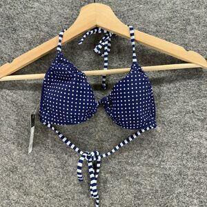 New Mossino Bikini Top Women XS Blue Polka Dot Halter Neck Push Up Swimwear